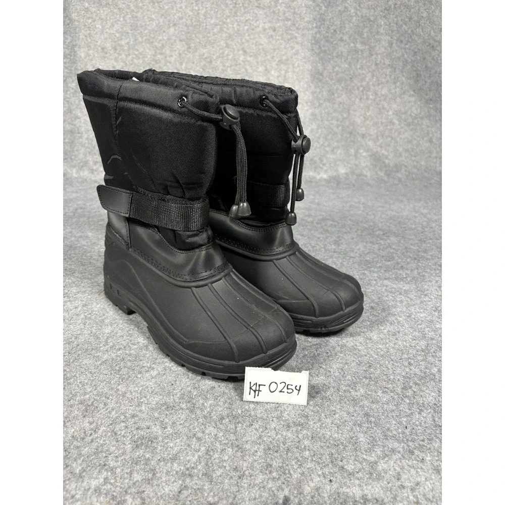 Unbranded #1317 Winter Snow Boots Big Kid 6 Black Insulated Drawstring Duck Boot